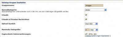 Mögliche Imagedateien und maximale Uploadgrösse (2MB)