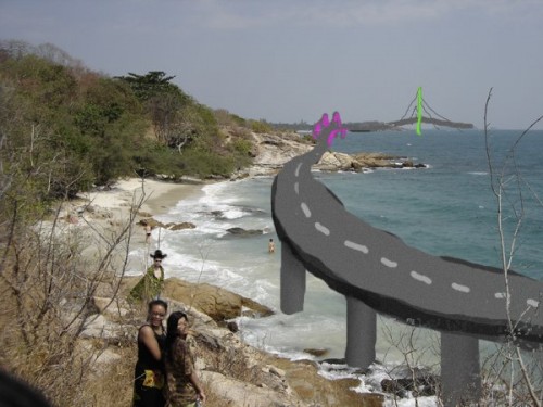 Im Hintergrund die Brücke von Koh Phangan nach Samui